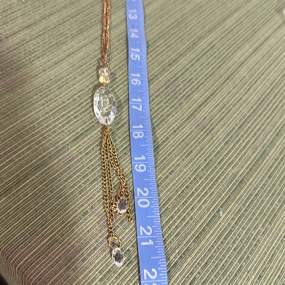 X-Long Tassel Gold Tone Crystal Necklace Vintage - Picture 4 of 6